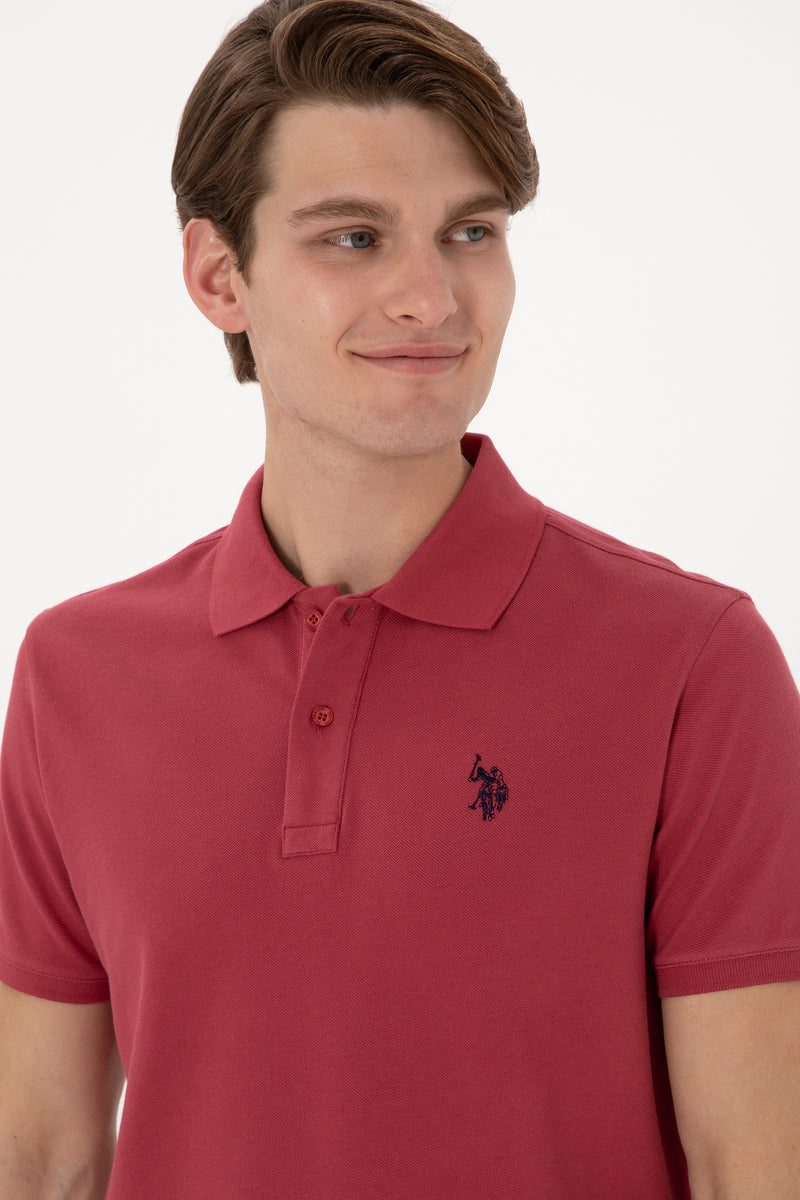 Tricou Polo Barbat Rosu Inchis Cu Logo Brodat