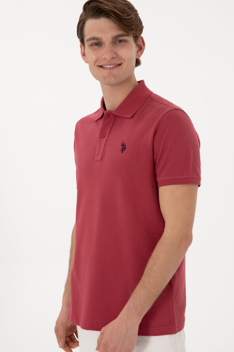 Tricou Polo Barbat Rosu Inchis Cu Logo Brodat