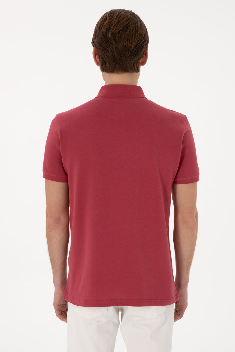 Tricou Polo Barbat Rosu Inchis Cu Logo Brodat