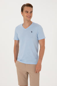 Tricou Barbat Albastru Deschis cu Guler In V