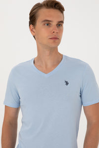 Tricou Barbat Albastru Deschis cu Guler In V