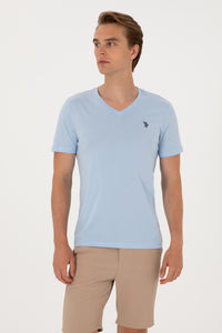 Tricou Barbat Albastru Deschis cu Guler In V