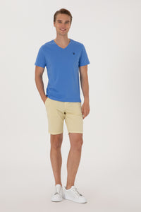 Tricou Barbat Albastru cu Guler In V