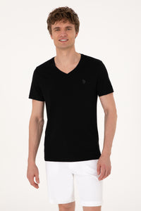 Tricou Barbat Negru cu Guler In V