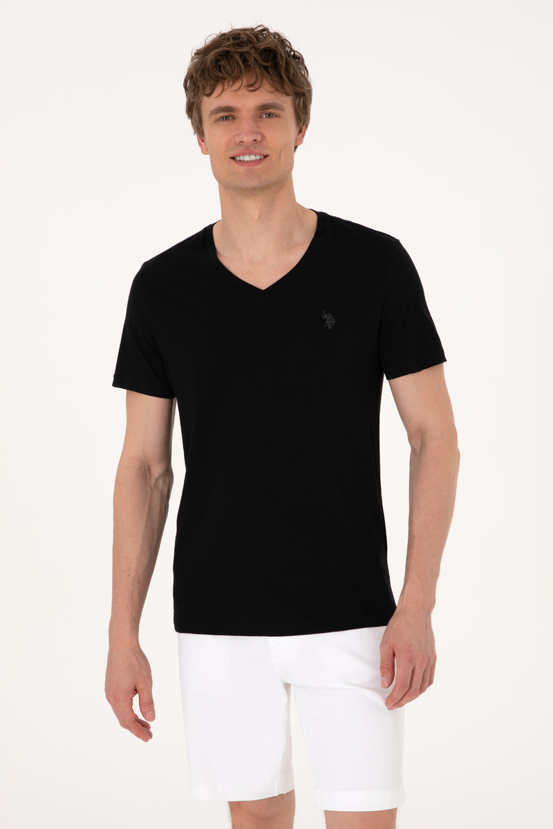 Tricou Barbat Negru cu Guler In V