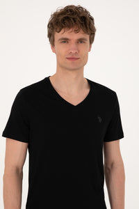 Tricou Barbat Negru cu Guler In V