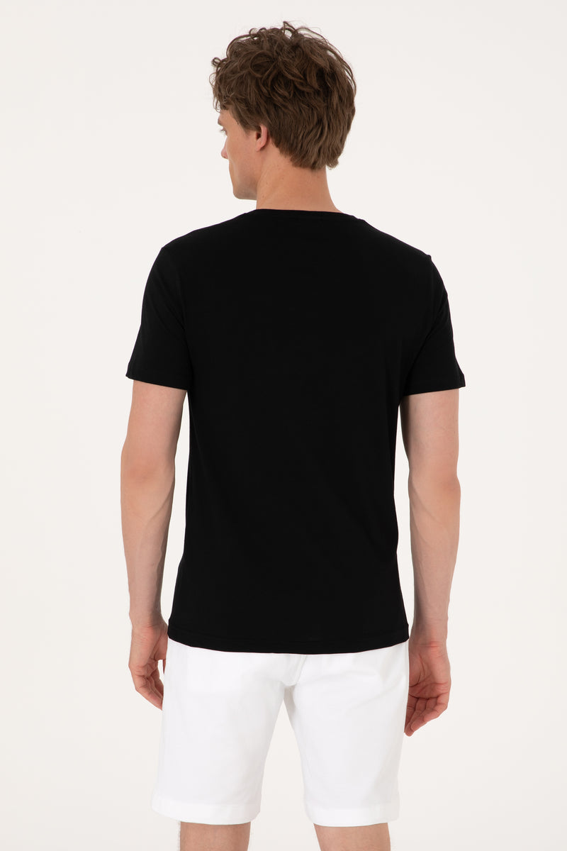 Tricou Barbat Negru cu Guler In V
