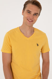 Tricou Barbat Galben cu Guler In V