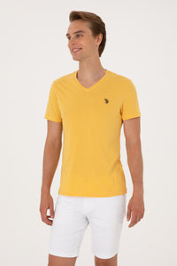 Tricou Barbat Galben cu Guler In V