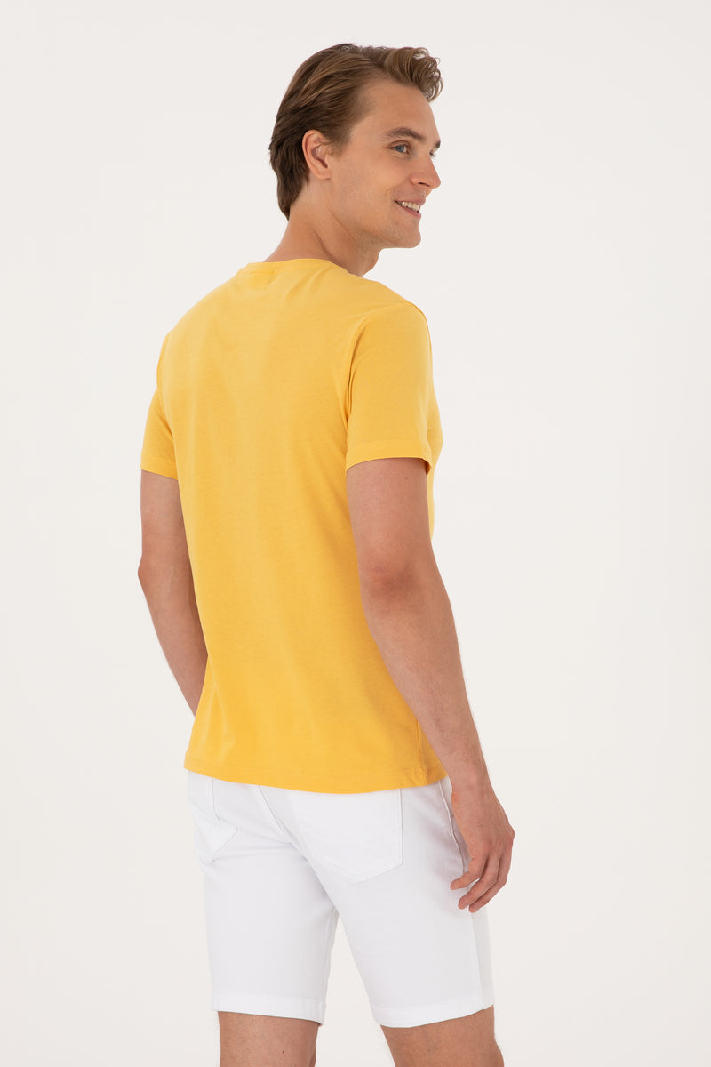 Tricou Barbat Galben cu Guler In V