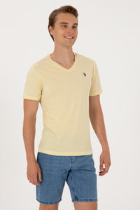 Tricou Barbat Galben Deschis cu Guler In V