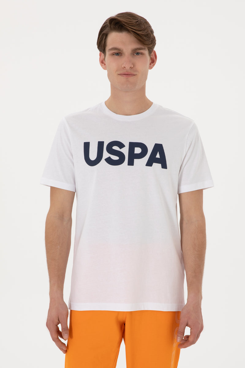 Tricou Barbat Alb Cu Guler Rotund Si Print USPA Pe Piept