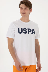 Tricou Barbat Alb Cu Guler Rotund Si Print USPA Pe Piept