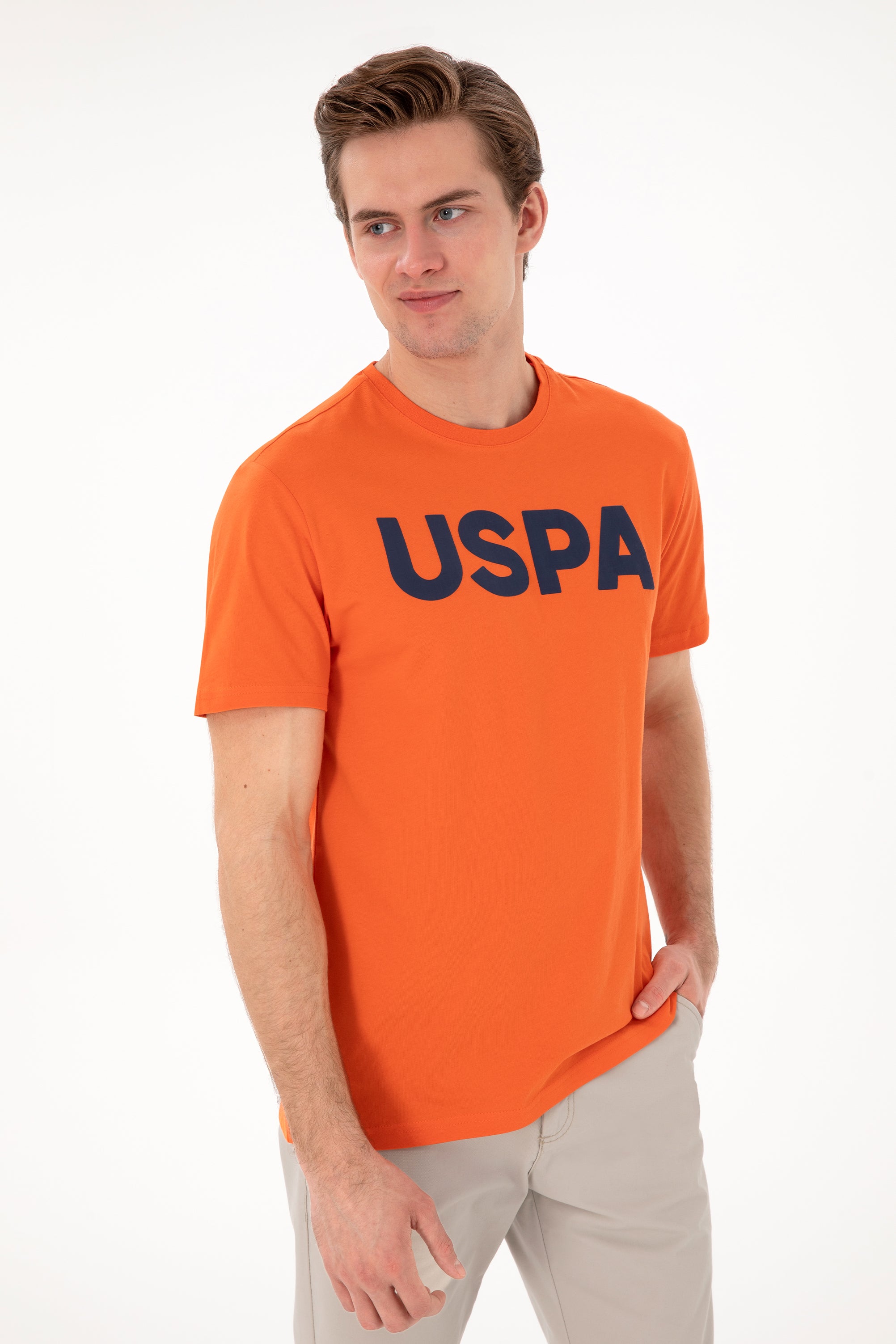 Tricou Cu Decolteu Rotund Portocaliu Cu Logo USPA