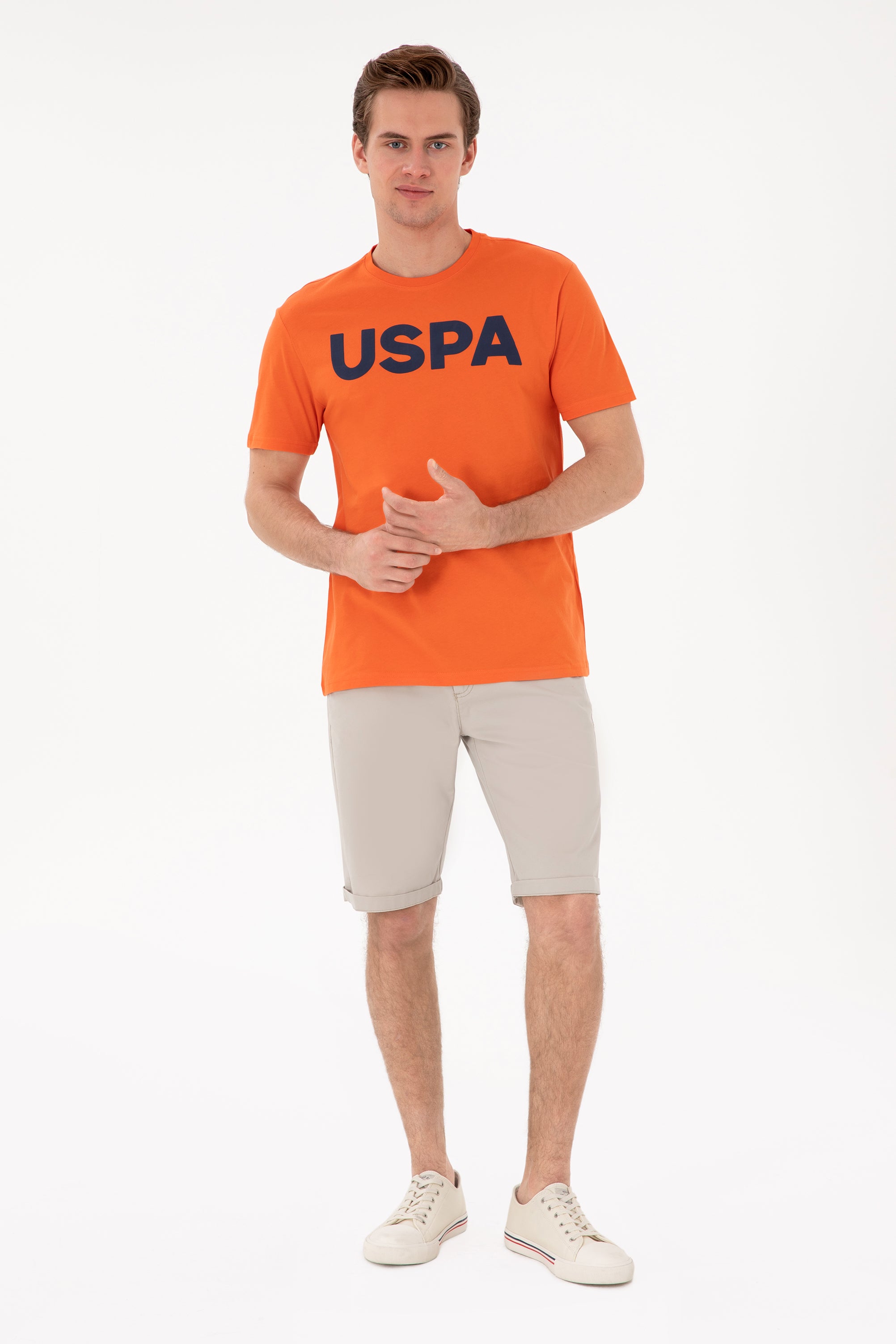 Tricou Cu Decolteu Rotund Portocaliu Cu Logo USPA