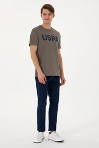 Tricou Barbat Maro Cu Guler Rotund Si Print USPA Pe Piept