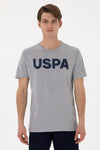 Tricou Barbat Gri Cu Guler Rotund Si Print USPA Pe Piept