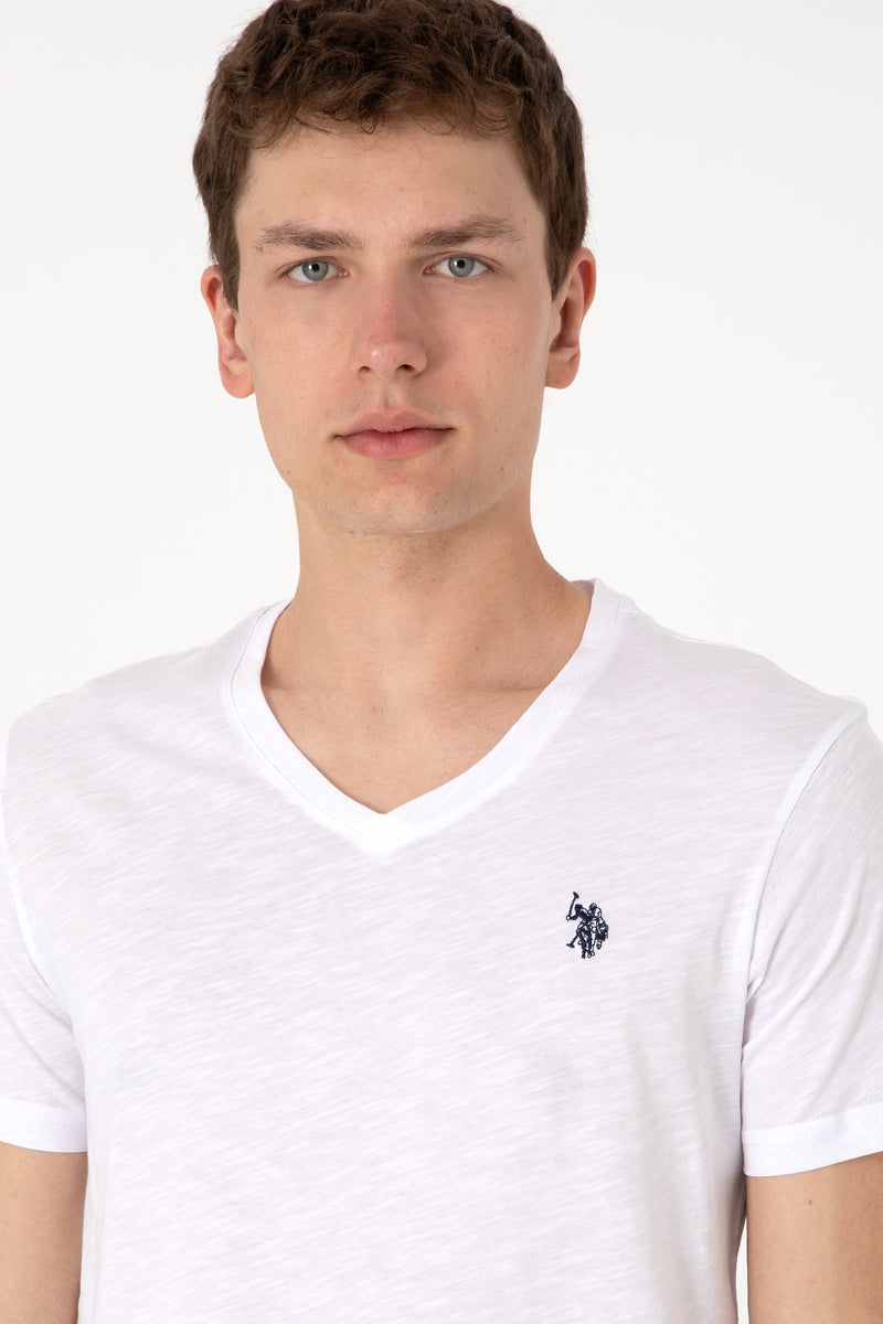 Tricou Barbat Alb cu Guler In V