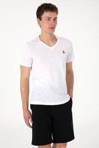 Tricou Barbat Alb cu Guler In V