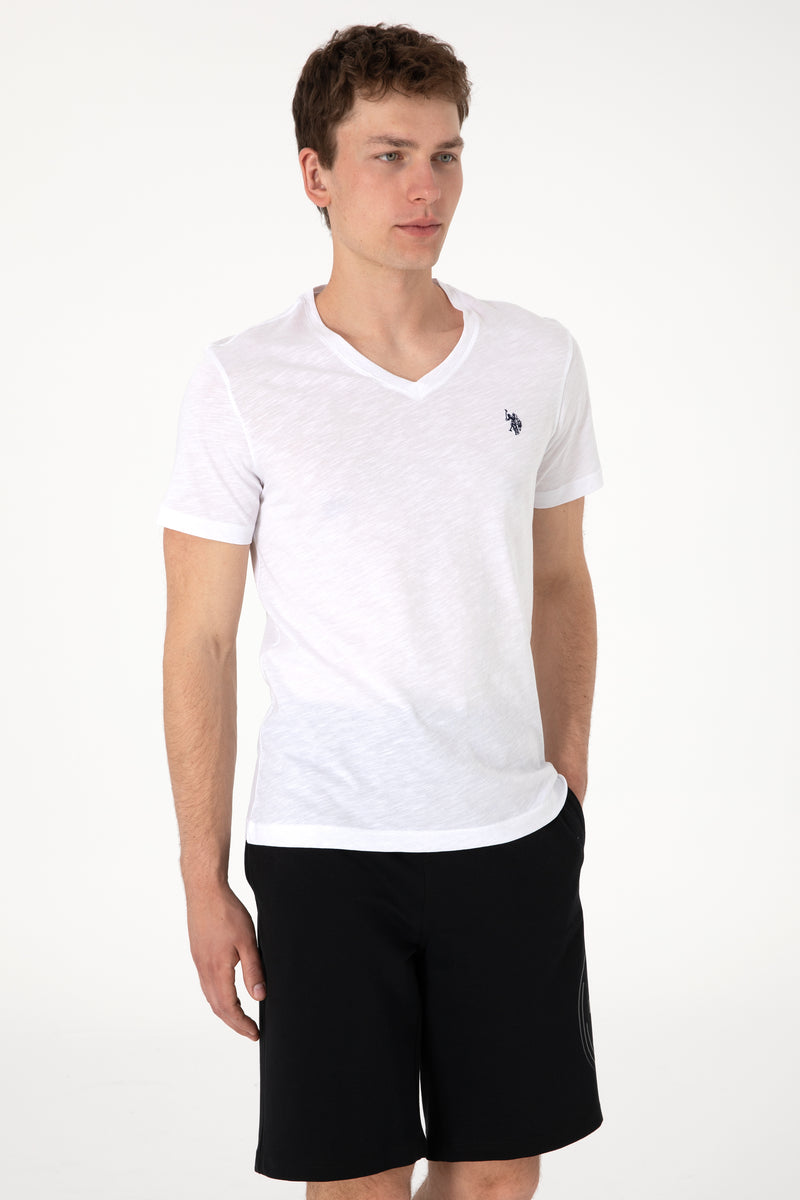 Tricou Barbat Alb cu Guler In V