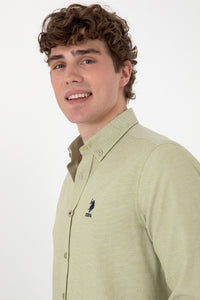 Camasa Barbat Pe Galben Verzui Cu Logo Brodat Si Nasturi La Guler