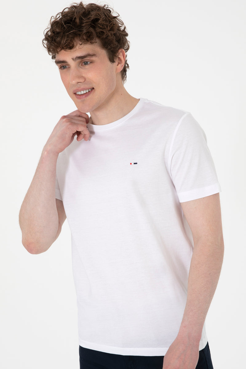 Tricou Barbat Alb cu Guler Rotund