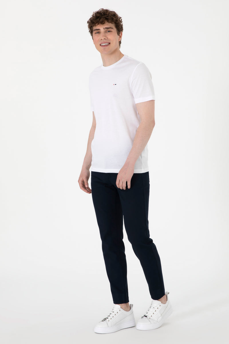 Tricou Barbat Alb cu Guler Rotund