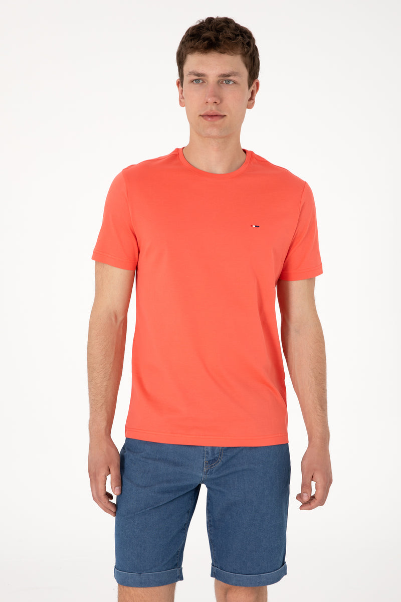 Tricou Barbat Portocaliu cu Guler Rotund