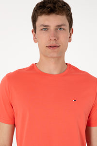 Tricou Barbat Portocaliu cu Guler Rotund