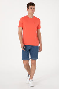 Tricou Barbat Portocaliu cu Guler Rotund