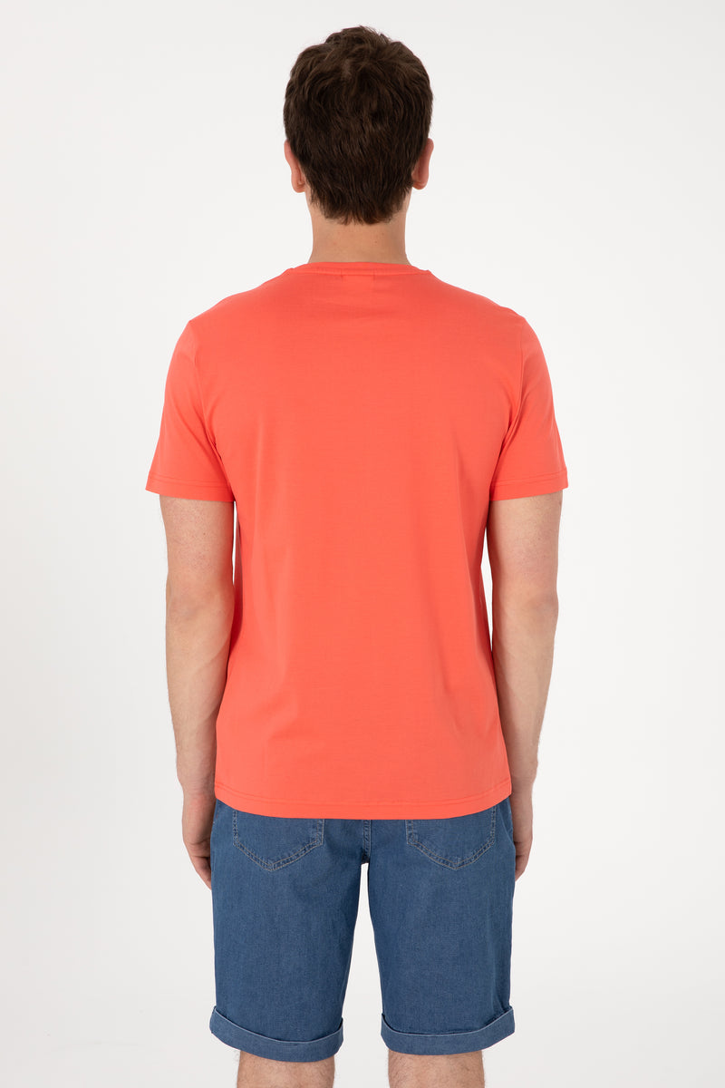 Tricou Barbat Portocaliu cu Guler Rotund