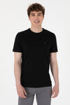 Tricou Barbat Negru cu Guler Rotund