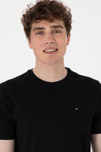 Tricou Barbat Negru cu Guler Rotund