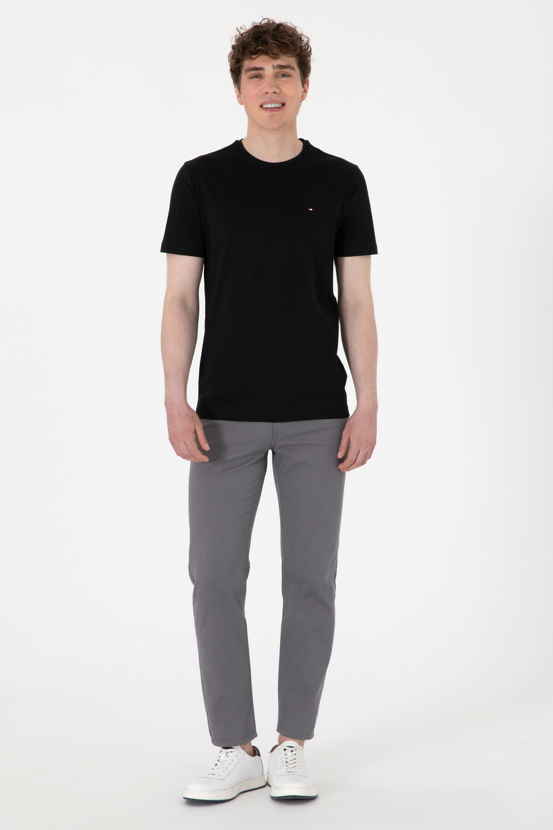 Tricou Barbat Negru cu Guler Rotund