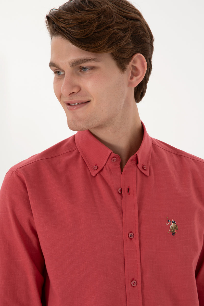 Camasa Barbat Rosu Purpuriu Textura De Vara