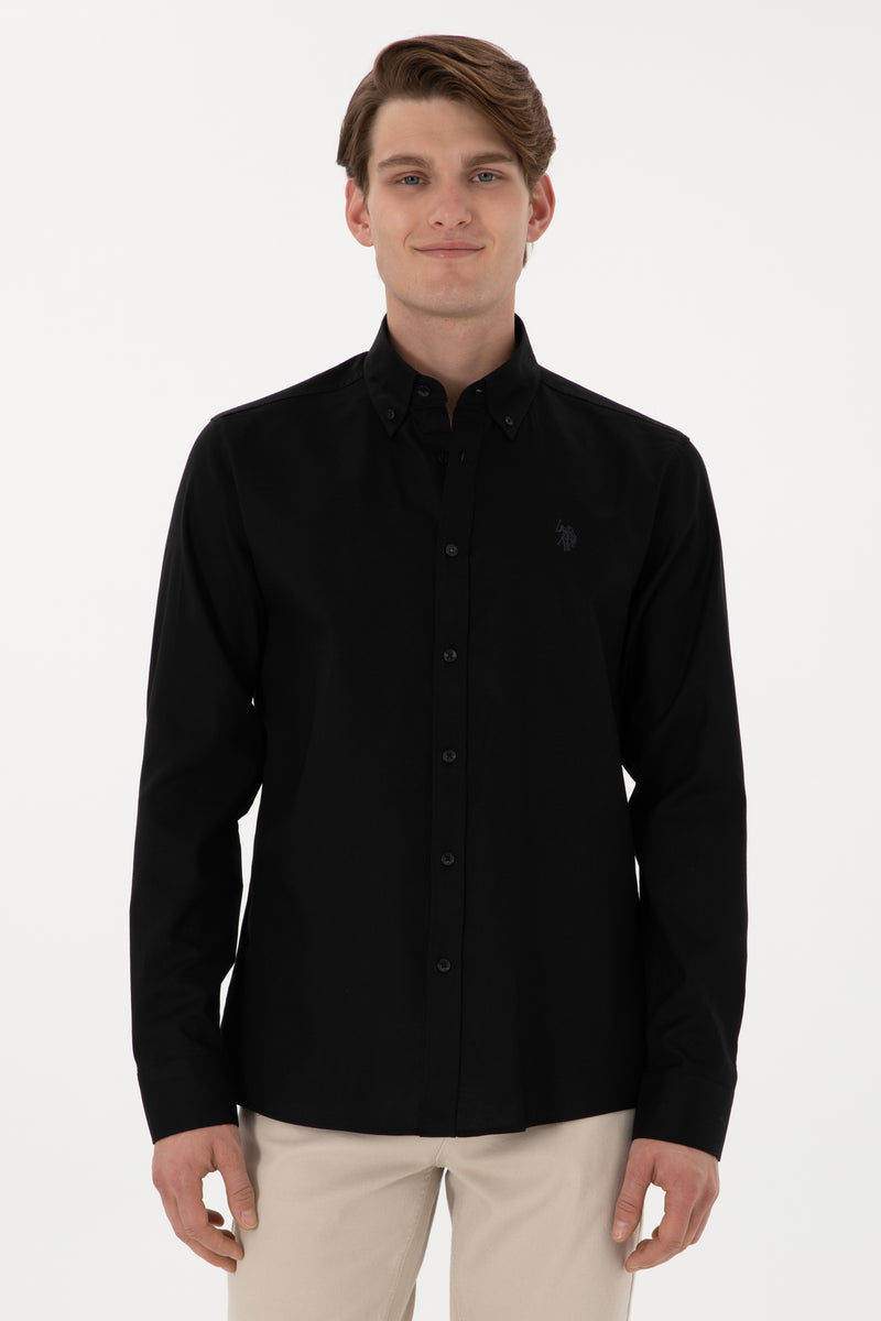 Camasa Barbat Pe Negru Cu Logo Brodat