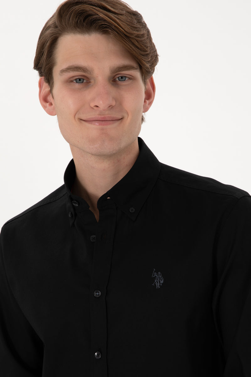 Camasa Barbat Pe Negru Cu Logo Brodat