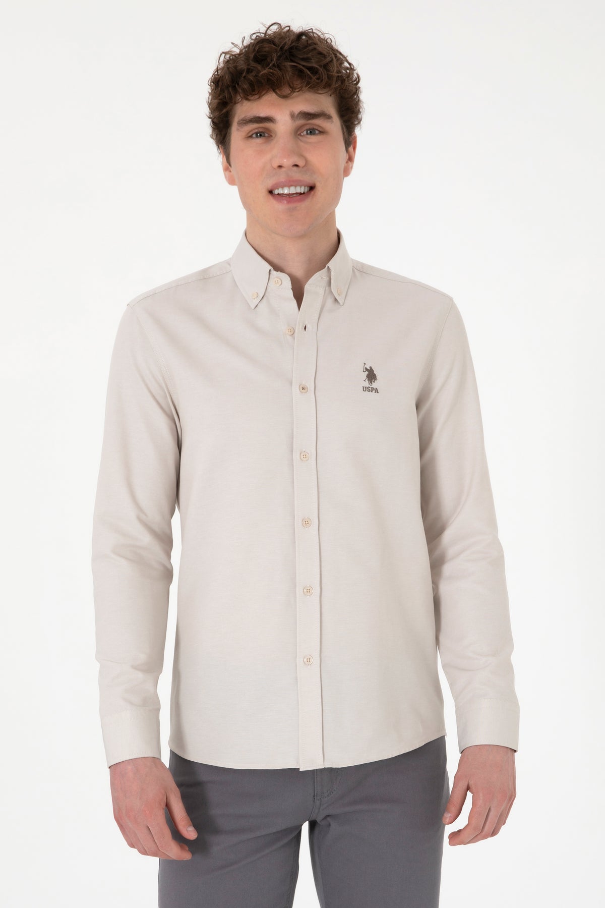 Camasa Barbat Bej Cu Logo