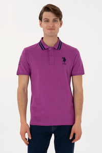 Tricou Polo Barbat Mov Cu Numar Pe Umar Si Dungi Pe Guler