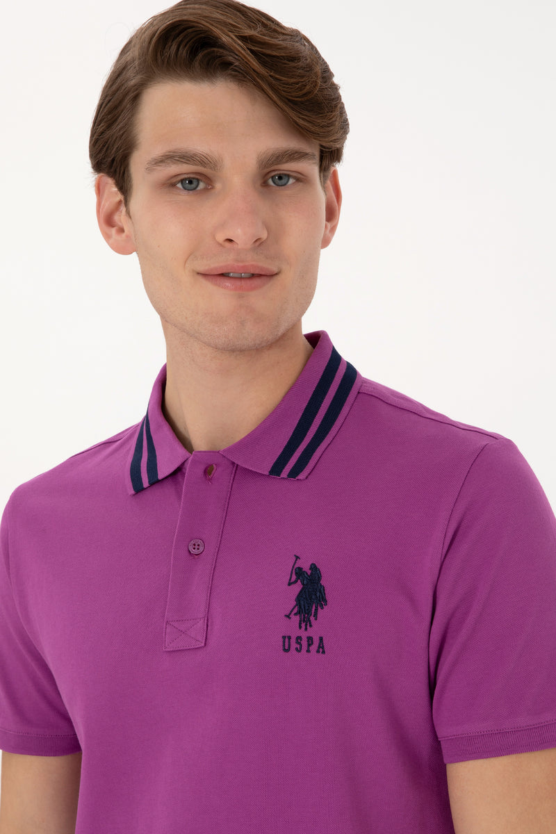 Tricou Polo Barbat Mov Cu Numar Pe Umar Si Dungi Pe Guler