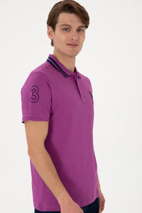 Tricou Polo Barbat Mov Cu Numar Pe Umar Si Dungi Pe Guler