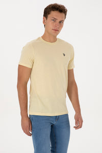 Tricou Bărbați Pe Galben Prăfuit Cu Guler Rotund Și Logo Discret