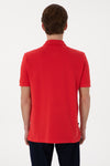Tricou Polo Barbat Rosu Cu Logo Brodat Si Mic Detaliu La Guler