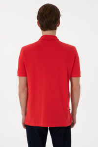 Tricou Polo Barbat Rosu Cu Logo Brodat Si Mic Detaliu La Guler