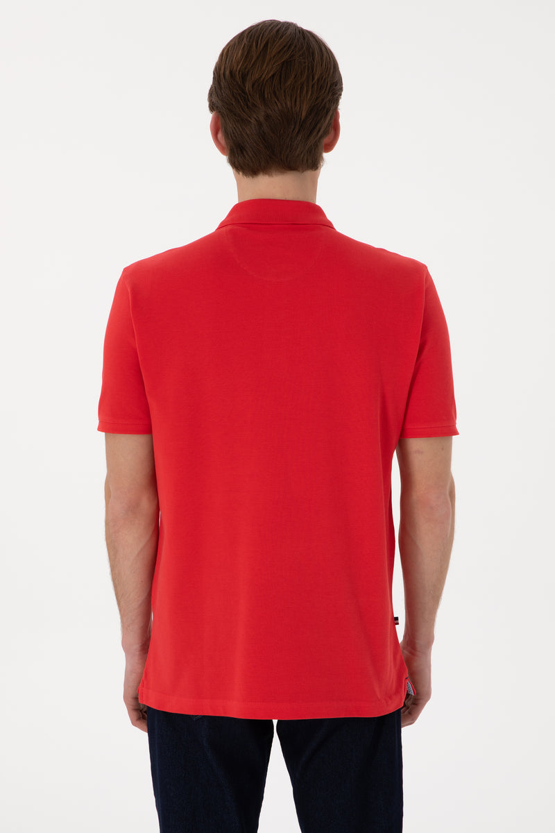 Tricou Polo Barbat Rosu Cu Logo Brodat Si Mic Detaliu La Guler