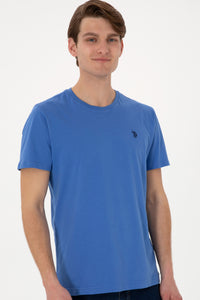 Tricou Barbat Albastru Cu Guler Rotund Si Logo Brodat