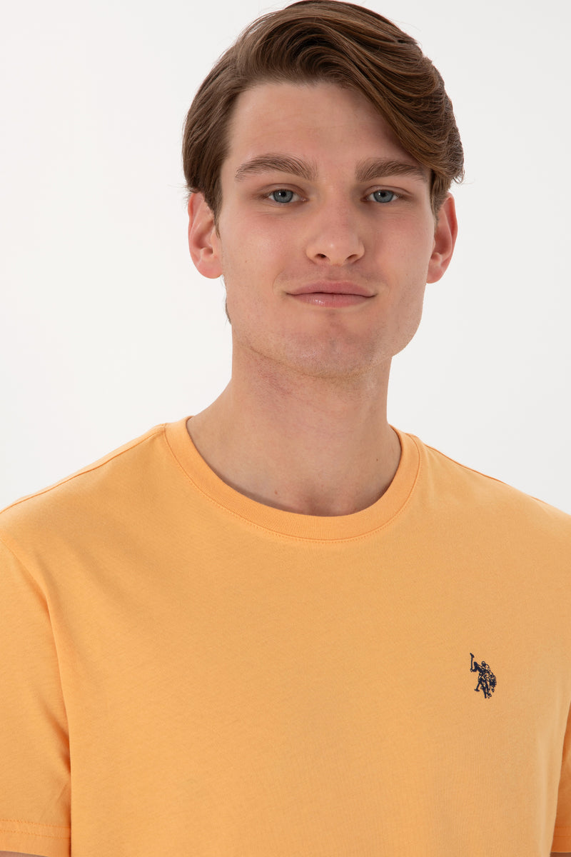 Tricou Barbat Galben Cu Guler Rotund Si Logo Brodat