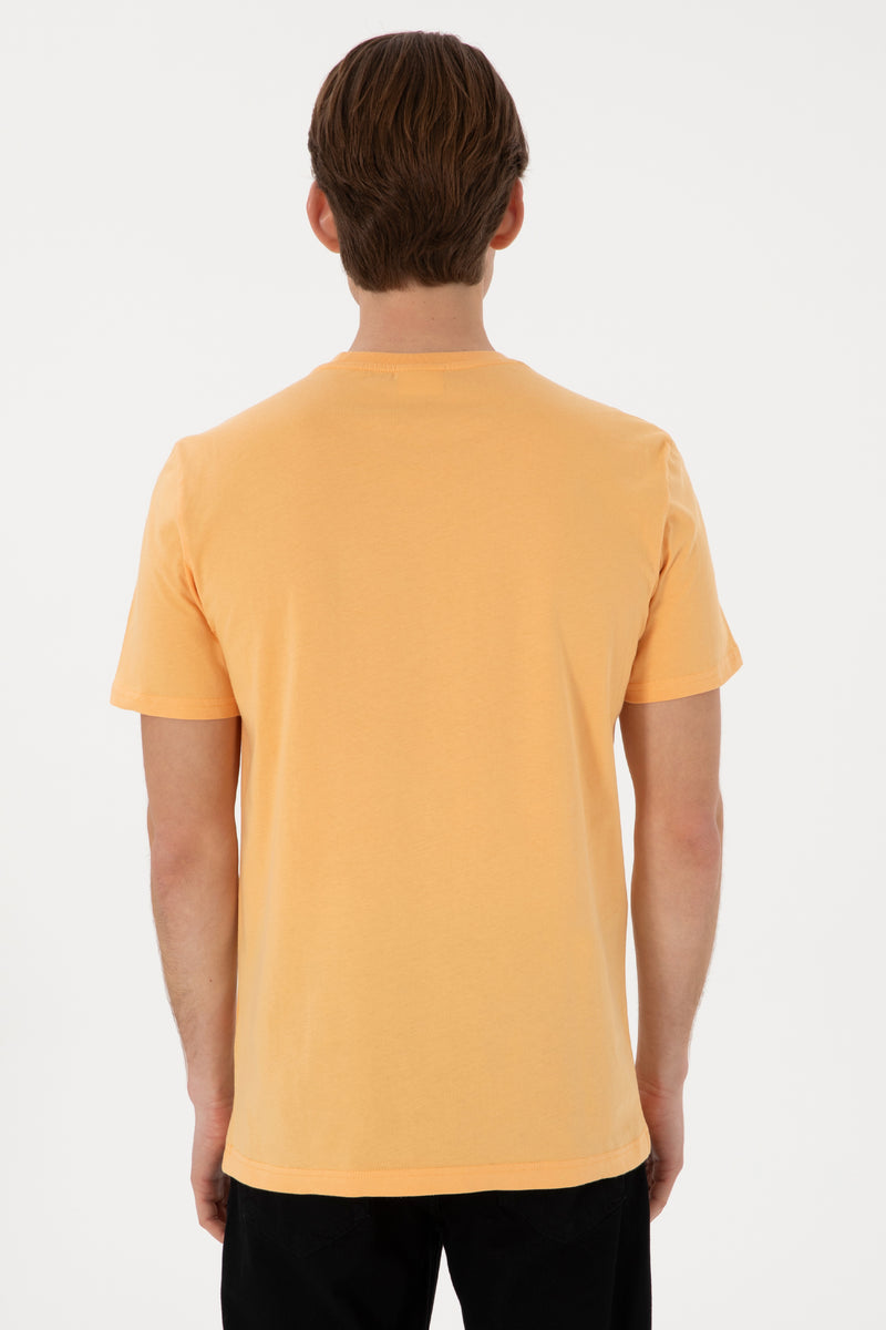 Tricou Barbat Galben Cu Guler Rotund Si Logo Brodat