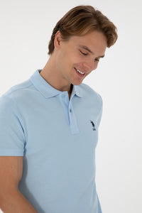 Tricou Polo Bărbați Albastru Deschis cu Logo Brodat