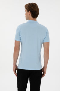 Tricou Polo Bărbați Albastru Deschis cu Logo Brodat